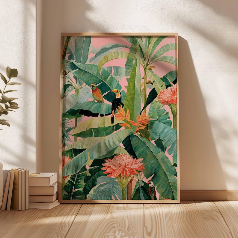 Office Furniture Modern - 1 Buah Poster Kanvas Tropis Retro,