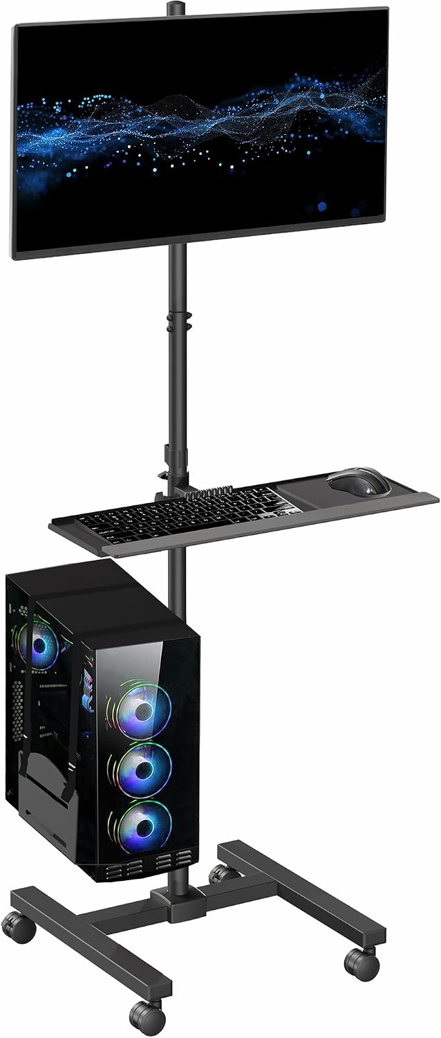 Adjustable Monitor Mount - Troli Komputer Beroda Warna Hitam Dengan